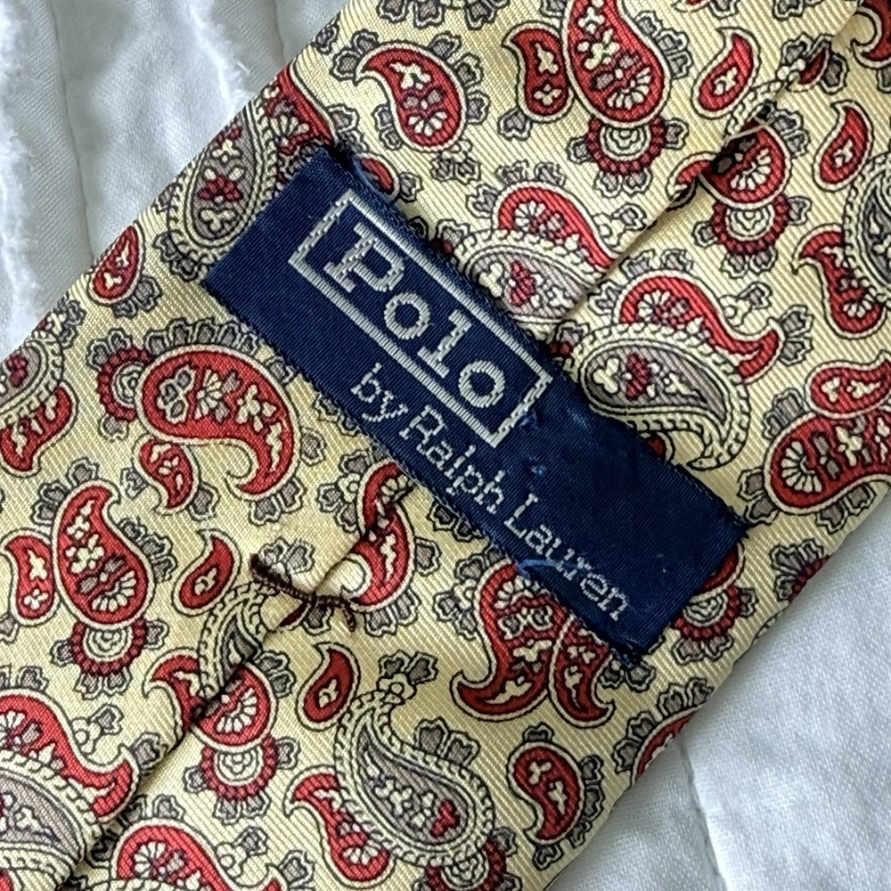 NEW Polo Ralph Lauren‎ Silk Tie Men Yellow Paisley Hand Made USA Vintage